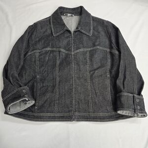 St. John Sport By Marie Grey Full Zip Denim Jacket With Pockets Corset Back XL